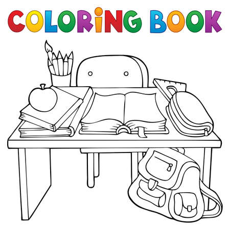 Coloring book school desk theme 1 - eps10 vector illustration.のイラスト素材