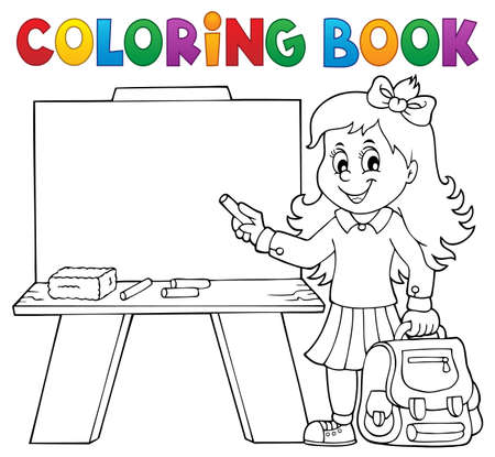 Coloring book happy pupil girl theme 4 - eps10 vector illustration.のイラスト素材