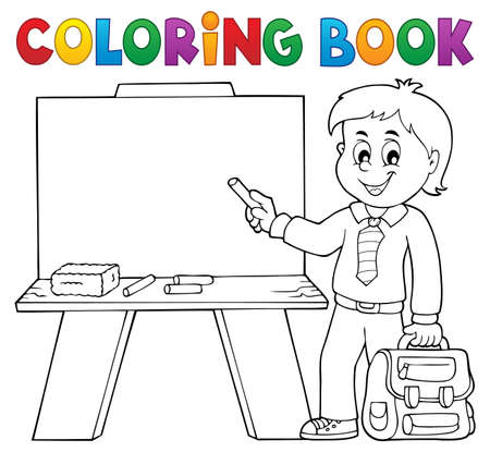 Coloring book happy pupil boy theme 4 - eps10 vector illustration.のイラスト素材