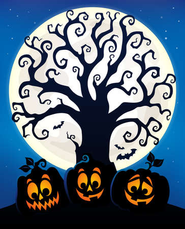 Halloween tree silhouette topic 6 - eps10 vector illustration.のイラスト素材
