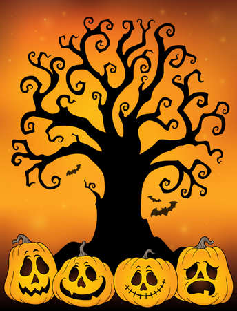 Halloween tree silhouette topic 3 - eps10 vector illustration.のイラスト素材