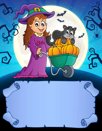Small parchment and cute witch 2 - eps10 vector illustration.のイラスト素材