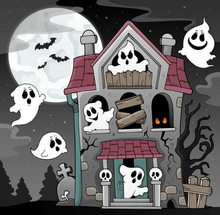 Haunted house with ghosts theme 4 - eps10 vector illustration.のイラスト素材