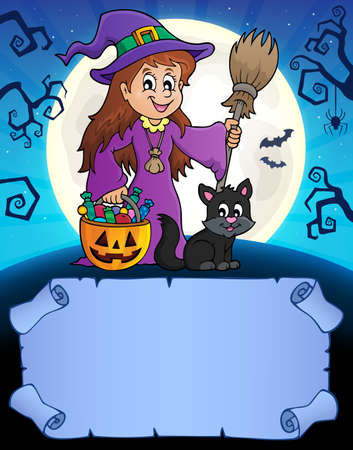 Small parchment and cute witch 1 - eps10 vector illustration.のイラスト素材