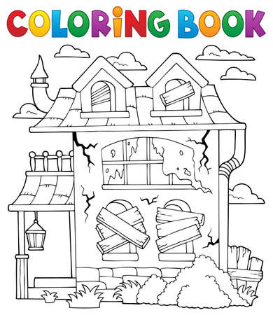 Coloring book derelict house theme 1 - eps10 vector illustration.のイラスト素材