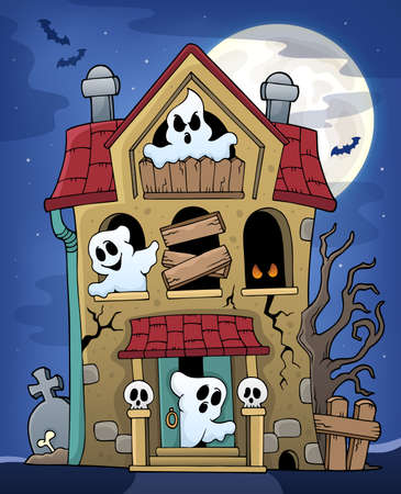 Haunted house with ghosts theme 2 - eps10 vector illustration.のイラスト素材