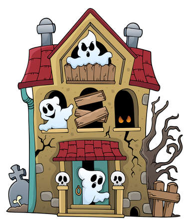 Haunted house with ghosts theme 1 - eps10 vector illustration.のイラスト素材