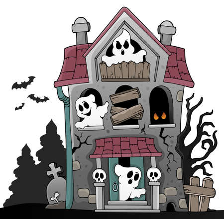 Haunted house with ghosts theme 5 - eps10 vector illustration.のイラスト素材