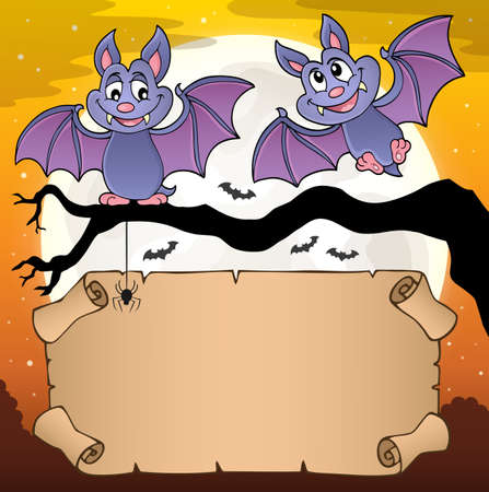 Small parchment and cartoon bats - eps10 vector illustration.のイラスト素材