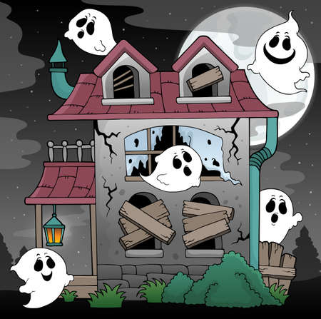 Derelict house and ghosts theme 2 - eps10 vector illustration.のイラスト素材