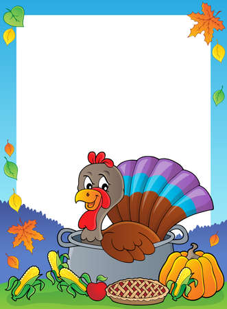 Turkey bird in pan theme frame 1 - eps10 vector illustration.のイラスト素材