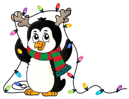 Penguin with Christmas lights image 1 - eps10 vector illustration.のイラスト素材