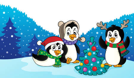 Christmas penguins thematic image 3 - eps10 vector illustration.のイラスト素材