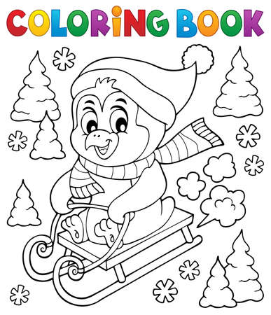 Coloring book sledging penguin theme 1 - eps10 vector illustration.のイラスト素材