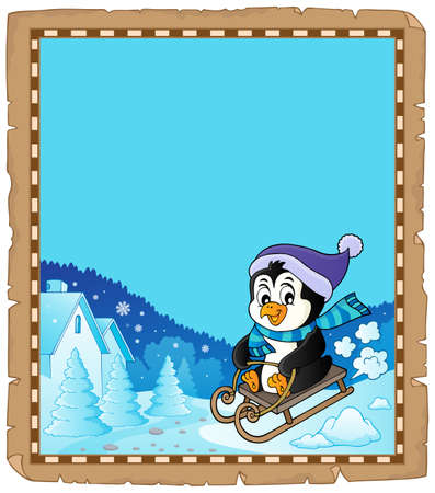 Sledging penguin theme parchment 1 - eps10 vector illustration.のイラスト素材