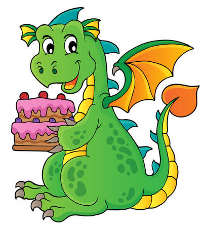 Dragon holding cake theme image 1 - eps10 vector illustration.のイラスト素材