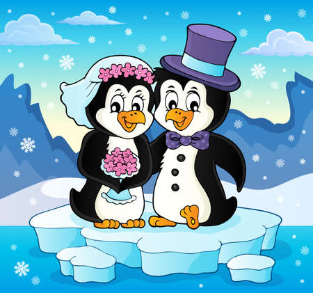 Penguin wedding theme image 4 - eps10 vector illustration.のイラスト素材