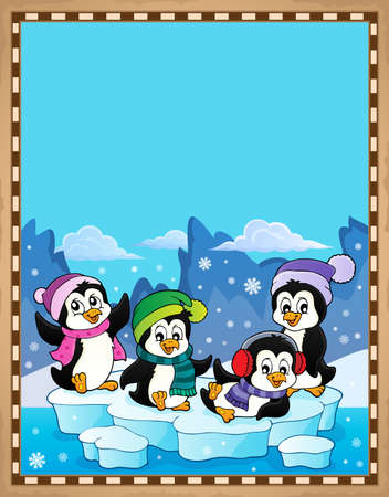 Happy winter penguins topic parchment 1 - eps10 vector illustration.のイラスト素材