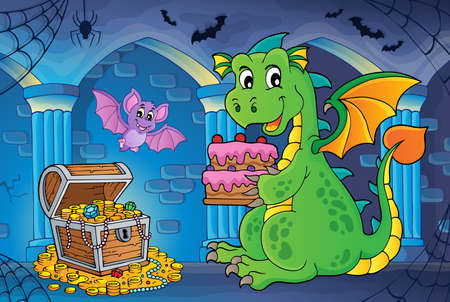 Dragon holding cakeのイラスト素材