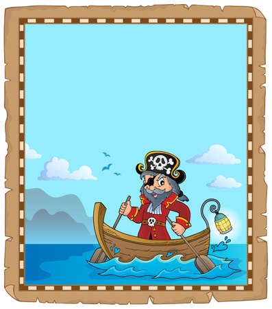Pirate in boat topic parchment 2 - eps10 vector illustration.のイラスト素材