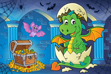 Dragon hatching from egg image 2. vector illustration.のイラスト素材