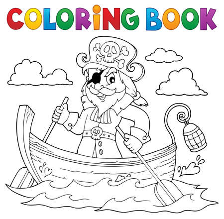 Coloring book pirate in boat topic 1 - eps10 vector illustration.のイラスト素材