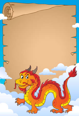 Chinese dragon theme parchment 3. vector illustration.のイラスト素材