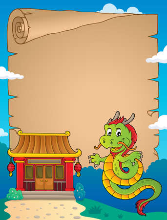 Chinese dragon topic parchment 2. vector illustration.のイラスト素材