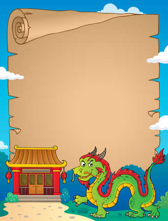 Chinese dragon theme parchment 2. vector illustration.のイラスト素材