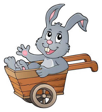 Easter bunny in wheelbarrow image 1 - eps10 vector illustration.のイラスト素材