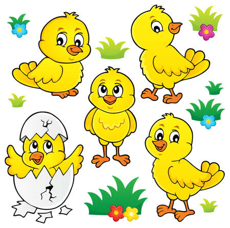 Cute chickens topic set 1 - eps10 vector illustration.のイラスト素材