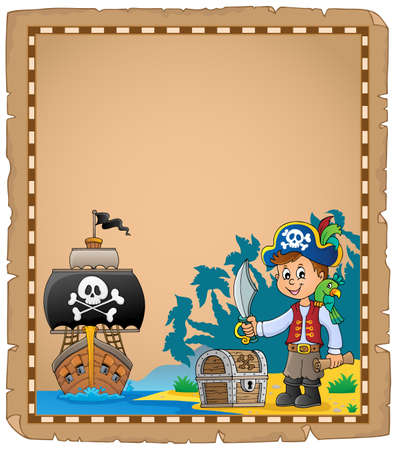 Pirate boy on coast theme parchment 1 - eps10 vector illustration.のイラスト素材