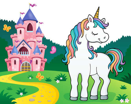 Dreaming unicorn theme illustration.のイラスト素材