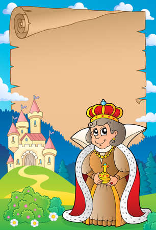 Parchment with queen near castle theme illustration.のイラスト素材