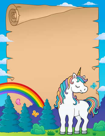 Dreaming unicorn theme parchment 2 - eps10 vector illustration.のイラスト素材
