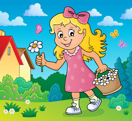 Girl with flower theme image 2 - eps10 vector illustration.のイラスト素材
