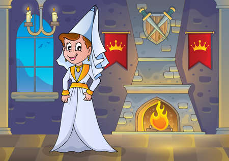 Medieval lady in castle theme illustration.のイラスト素材