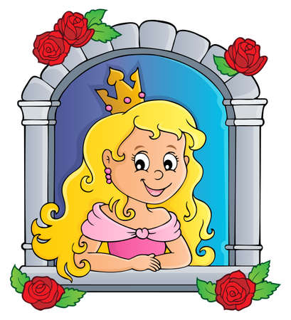 Princess in window theme image  illustration.のイラスト素材