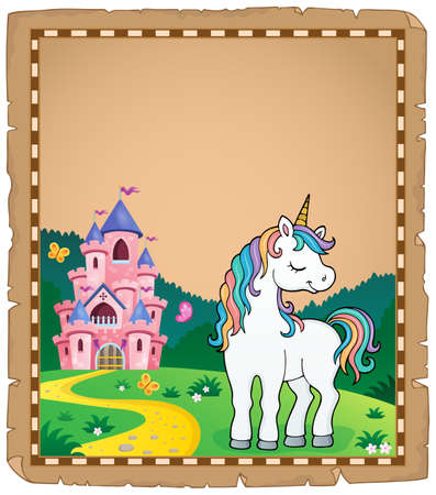 Dreaming unicorn theme parchment  illustration.のイラスト素材