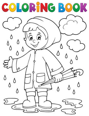 Coloring book girl in rainy weatherのイラスト素材