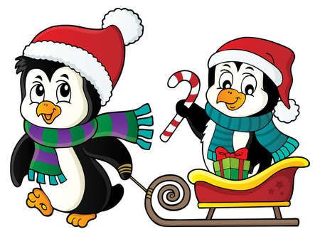 Christmas penguin with sledgeのイラスト素材