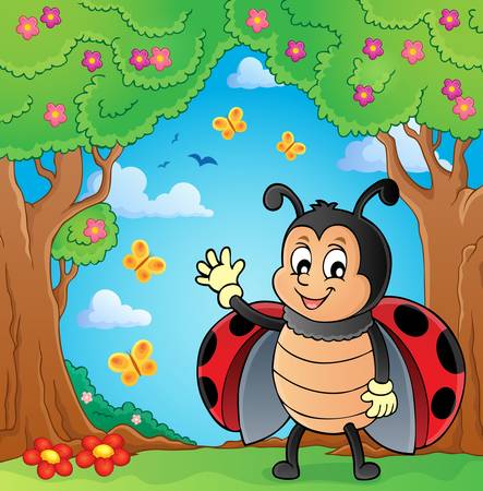 Waving ladybug themeのイラスト素材