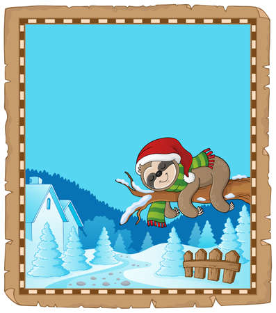 Christmas sloth theme parchment 1 - eps10 vector illustration.のイラスト素材