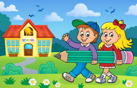 Children holding big pencilのイラスト素材