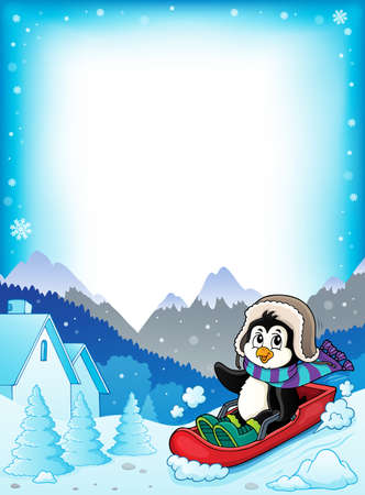 Penguin on bobsleigh themeのイラスト素材