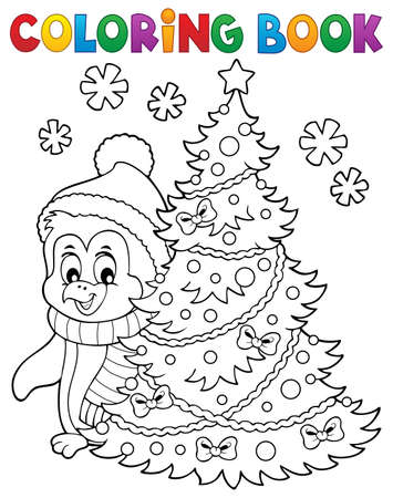 Coloring book Christmas penguinのイラスト素材