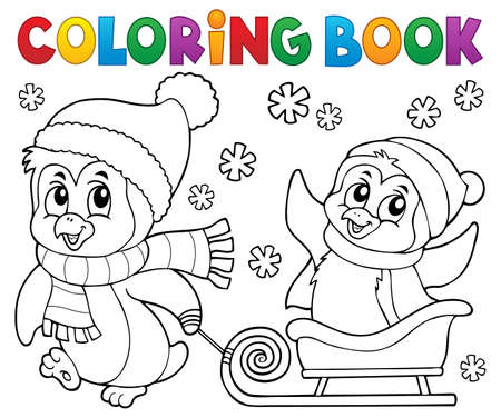 Coloring book Christmas penguinのイラスト素材