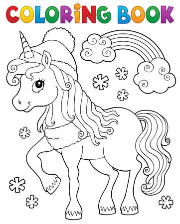 Coloring book winter unicorn theme 1 - eps10 vector illustration.のイラスト素材