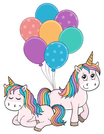 Two unicorns with balloons themeのイラスト素材
