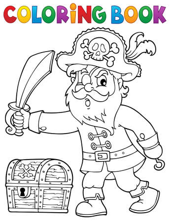 Coloring book pirate holding sabreのイラスト素材